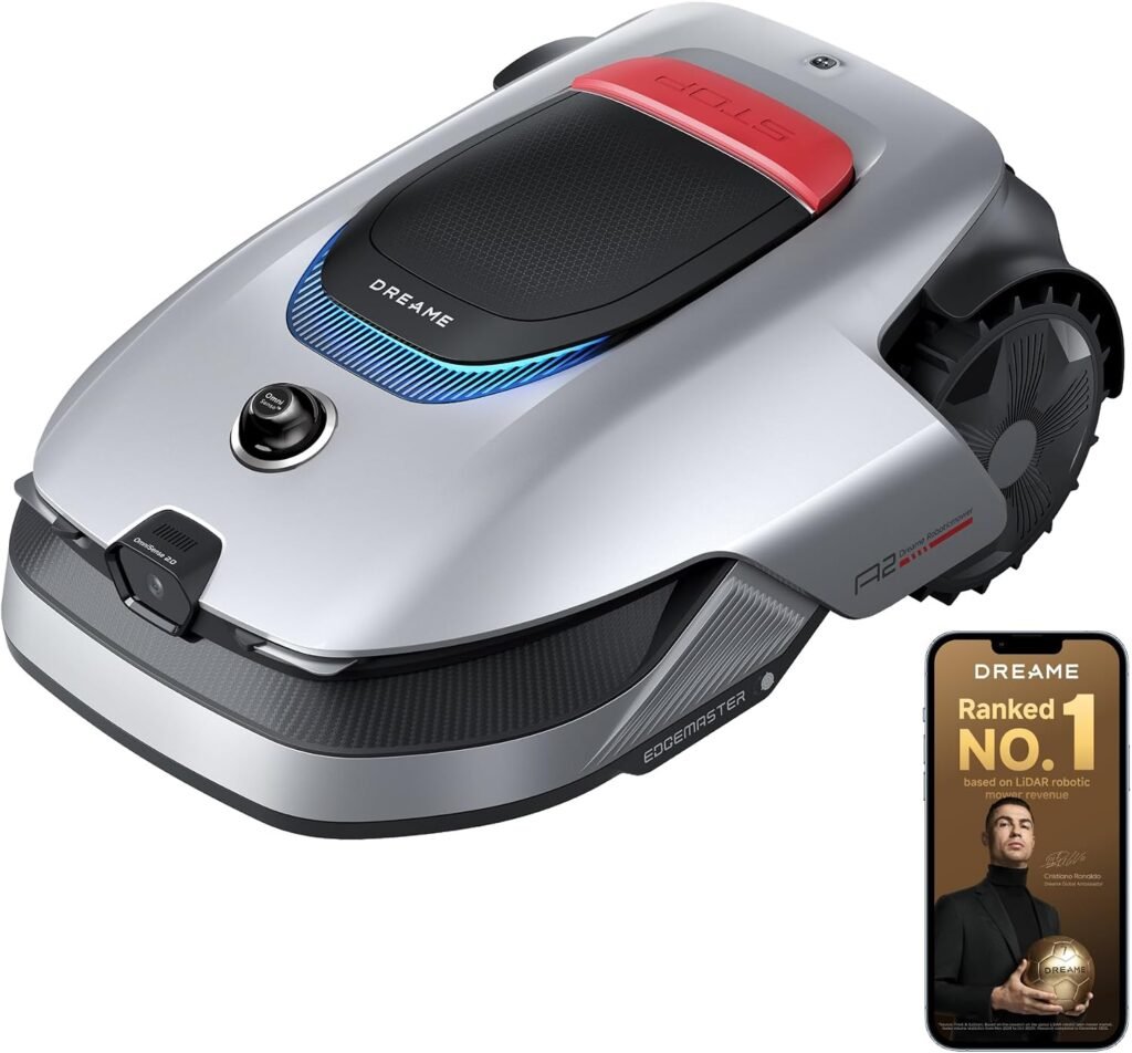 DREAME A2 Robotic Mower &ndash; Wireless without RTK, for m&sup2; | 360&deg; 3D LiDAR  AI Vision, Climbing Ability up to 50% (26.5&deg;), 5cm EdgeMaster Precision Cut, Dual Map Control