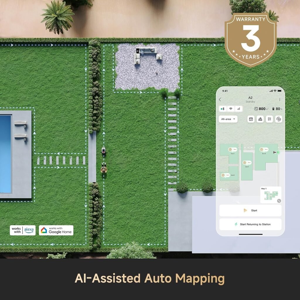 DREAME A2 Robotic Mower &ndash; Wireless without RTK, for m&sup2; | 360&deg; 3D LiDAR  AI Vision, Climbing Ability up to 50% (26.5&deg;), 5cm EdgeMaster Precision Cut, Dual Map Control