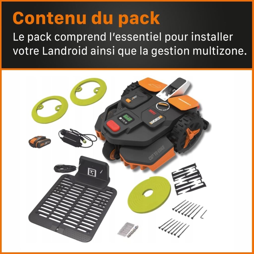 WORX WR202E Landroid Vision Robotic Lawn Mower – 250m² Patented AIA Mowing Multi-Zone, Auto Charging, 20V PowerShare Battery, Rain Sensor, Cut-to-Edge Technology, App-Controlled, Model